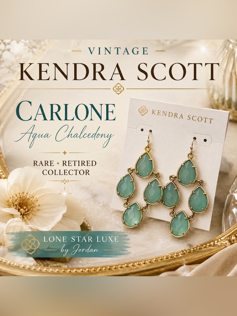 Vintage Kendra Scott Carlone Chandelier Earrings
Aqua Chalcedony • Gold Tone